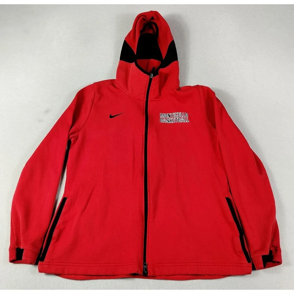 Monticello Basketball Jacket Womens XL Red Nike Dri Fit Full Zip Hoodie Warm Up